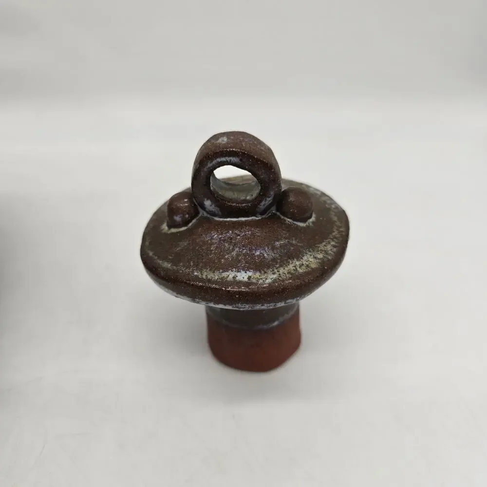 Vintage Hand Thrown Bamboo Handle Teapot Retro Blue and Brown Artist Signed
